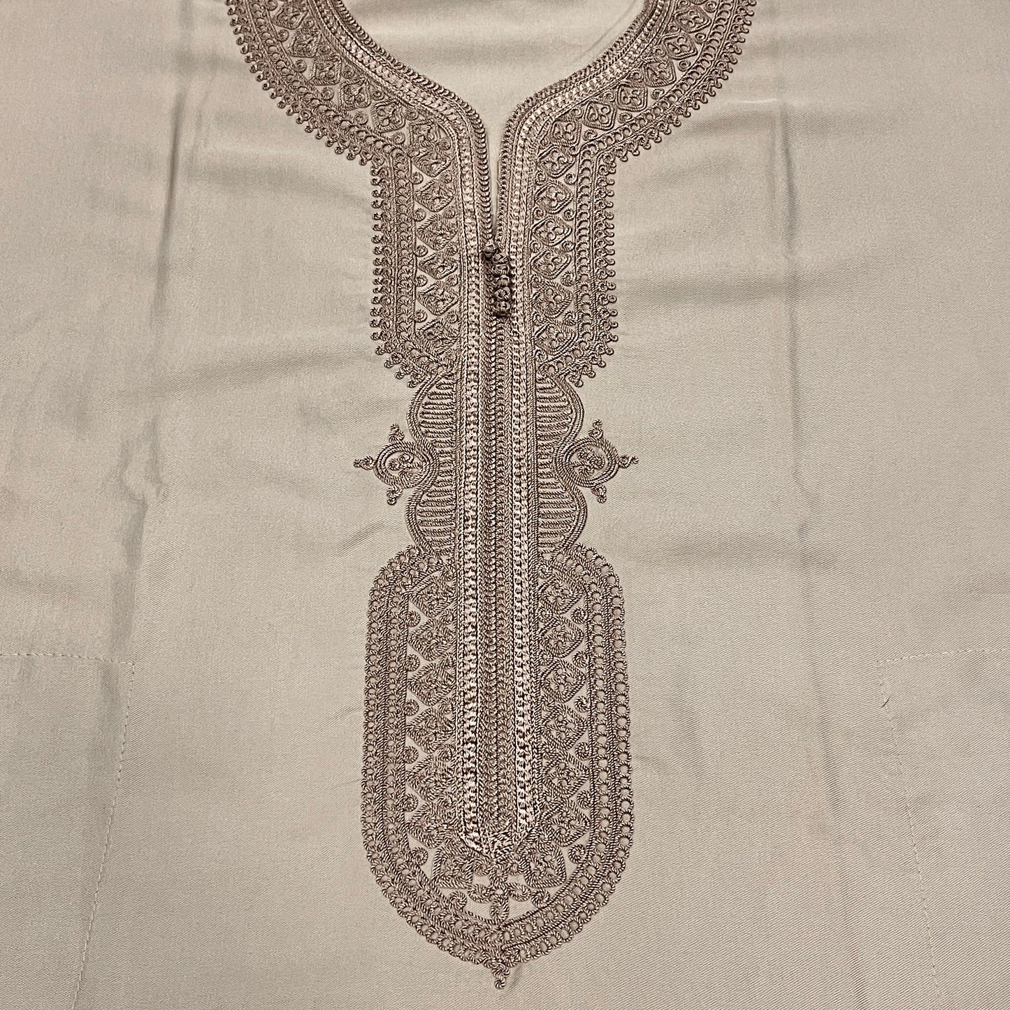 Moroccan Thobe ~ Light Tan / Tonal Embroidery