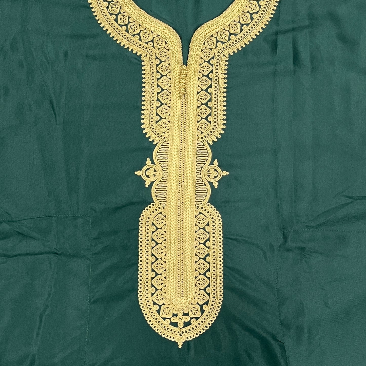 Moroccan Thobe ~ Deep Emerald / Gold Embroidery