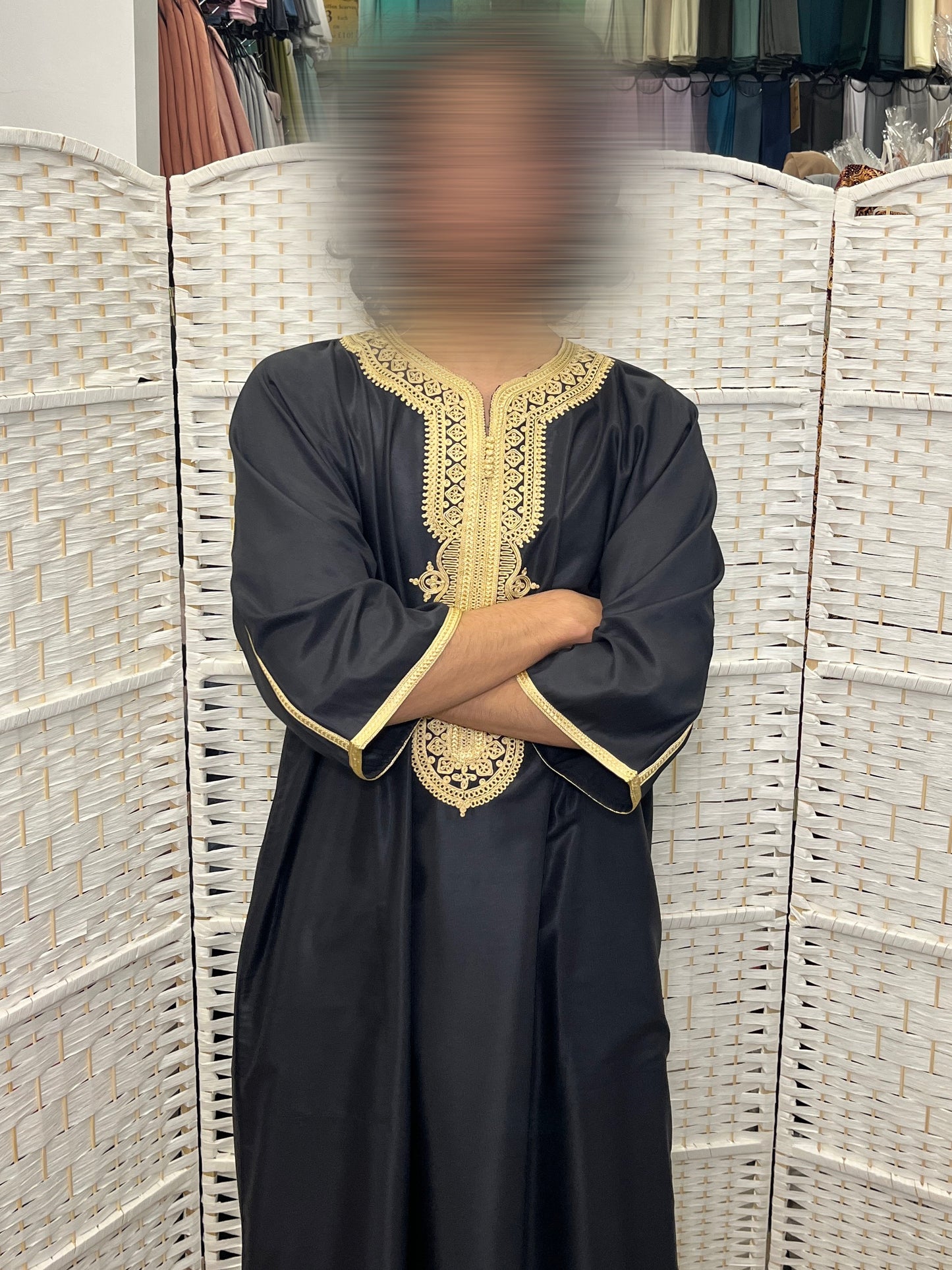 Moroccan Thobe – Black / Gold Embroidery
