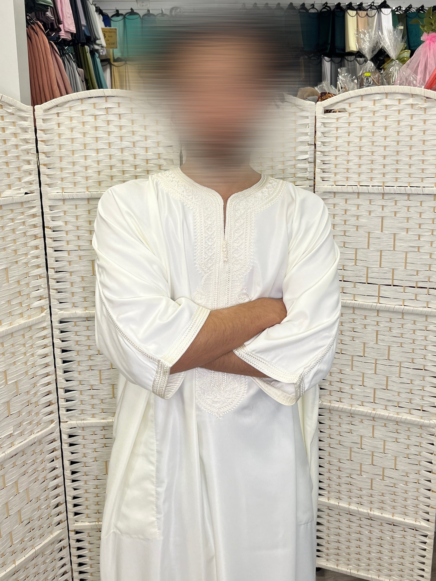 Moroccan Thobe – Off White / Off White Embroidery