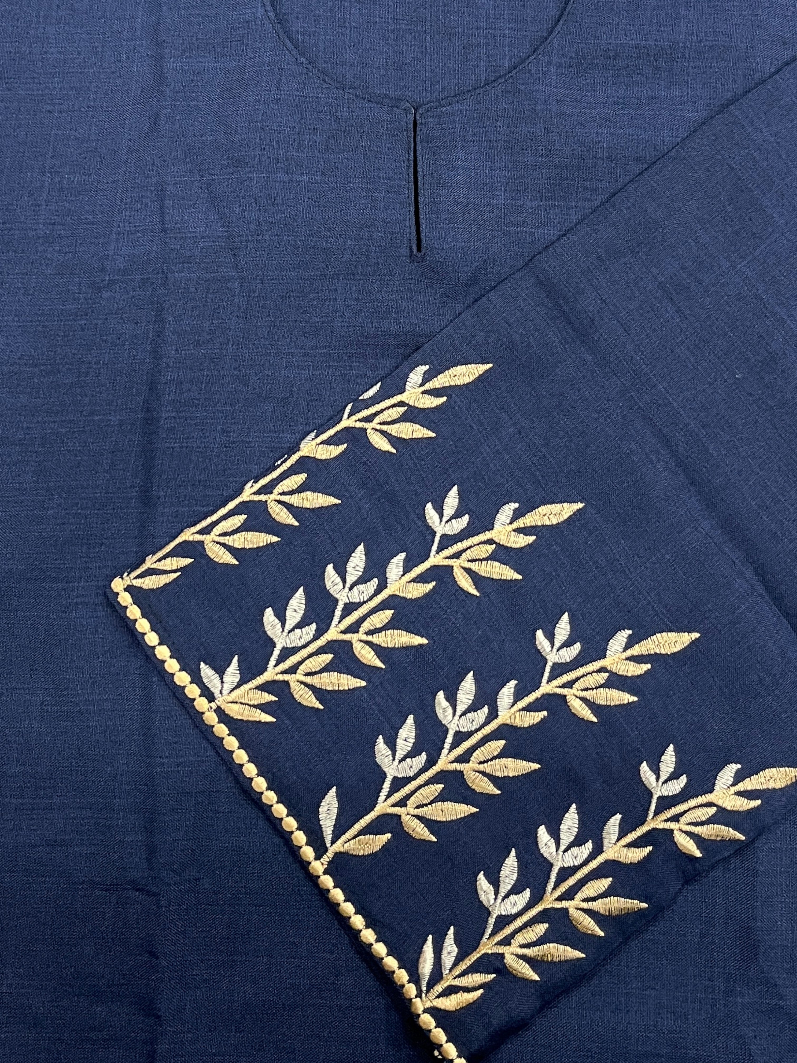 Embroidered Linen Abaya ~ Deep Navy Blue