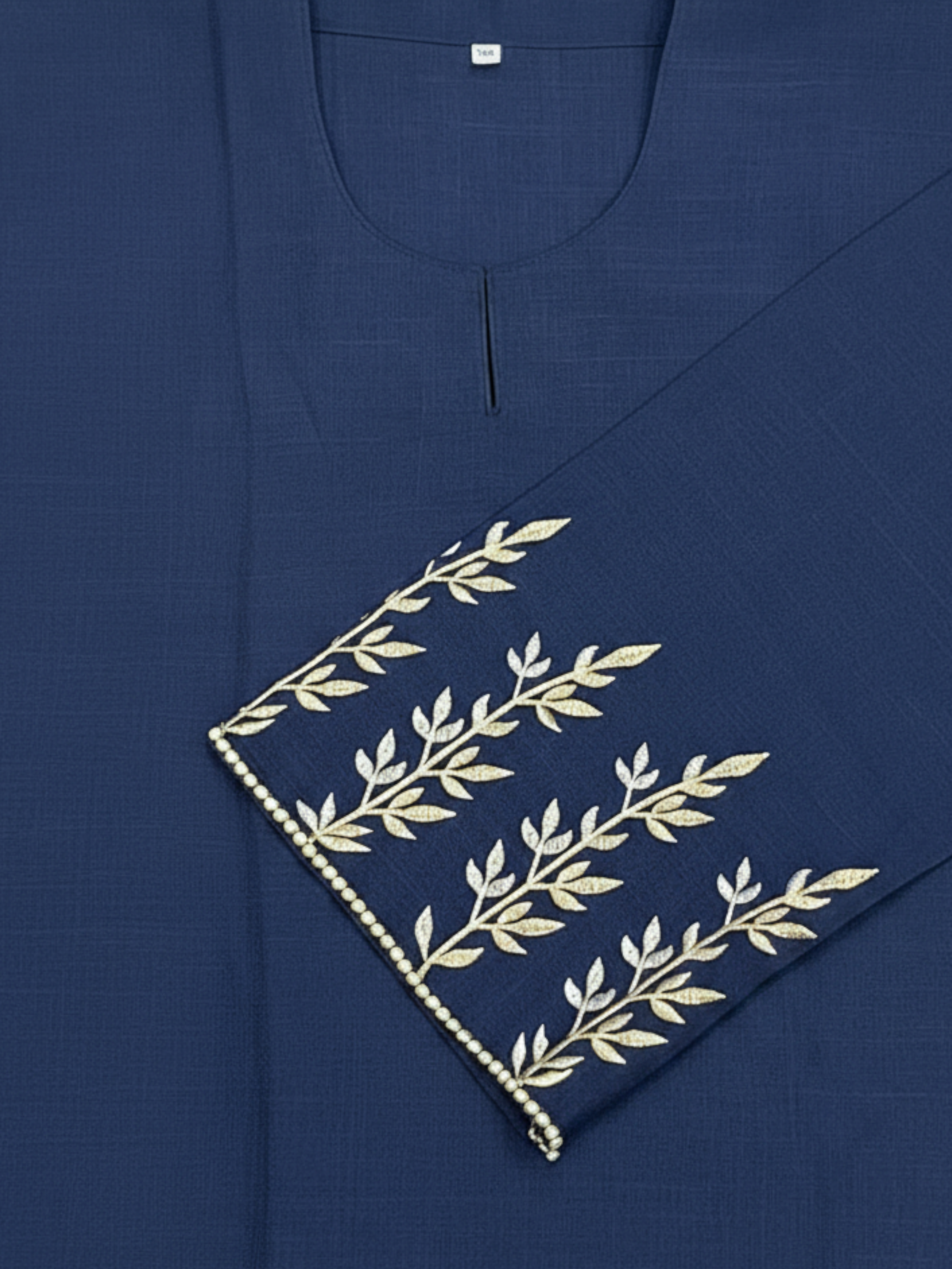 Embroidered Linen Abaya ~ Deep Navy Blue