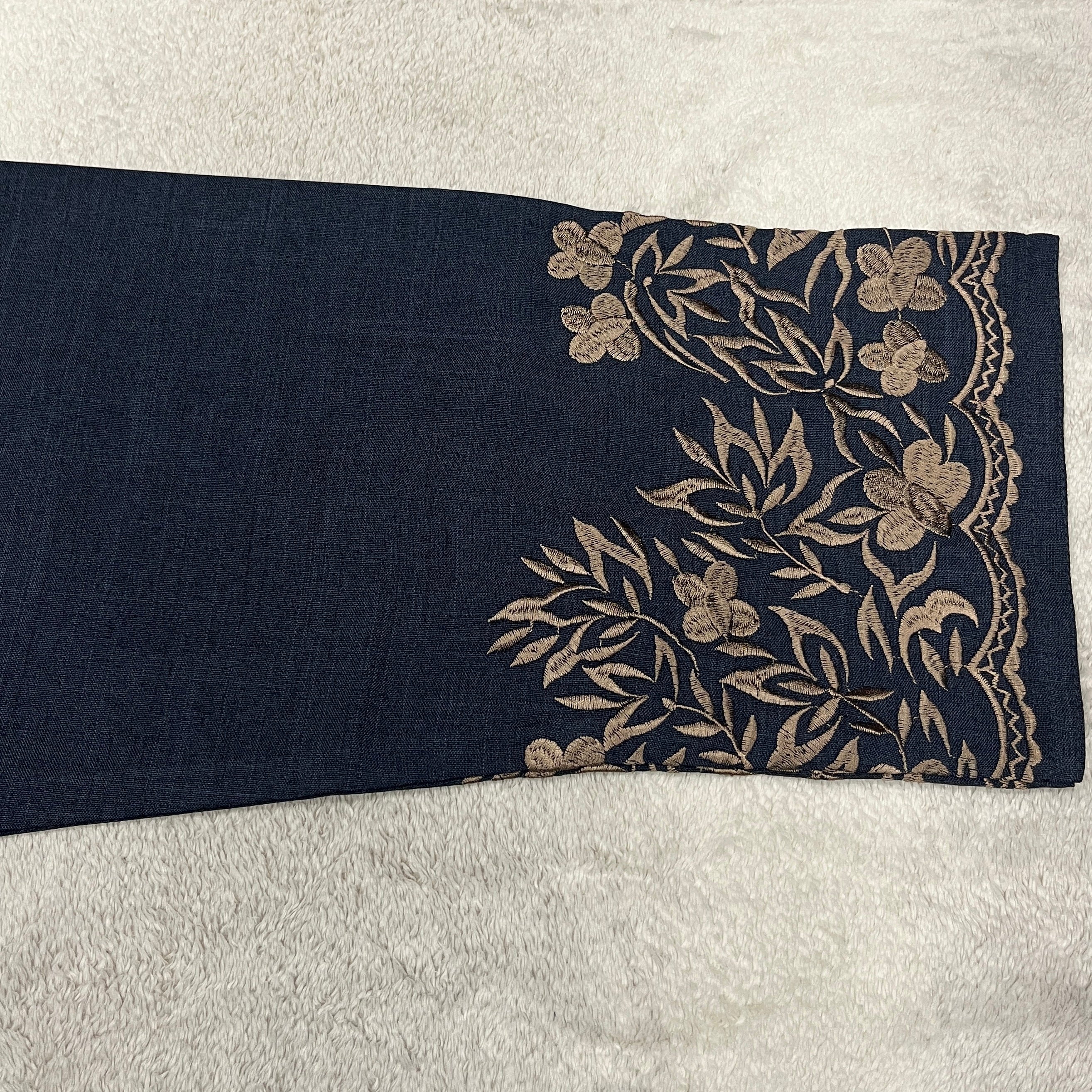 Embroidered Linen Abaya ~ Dark Navy Blue