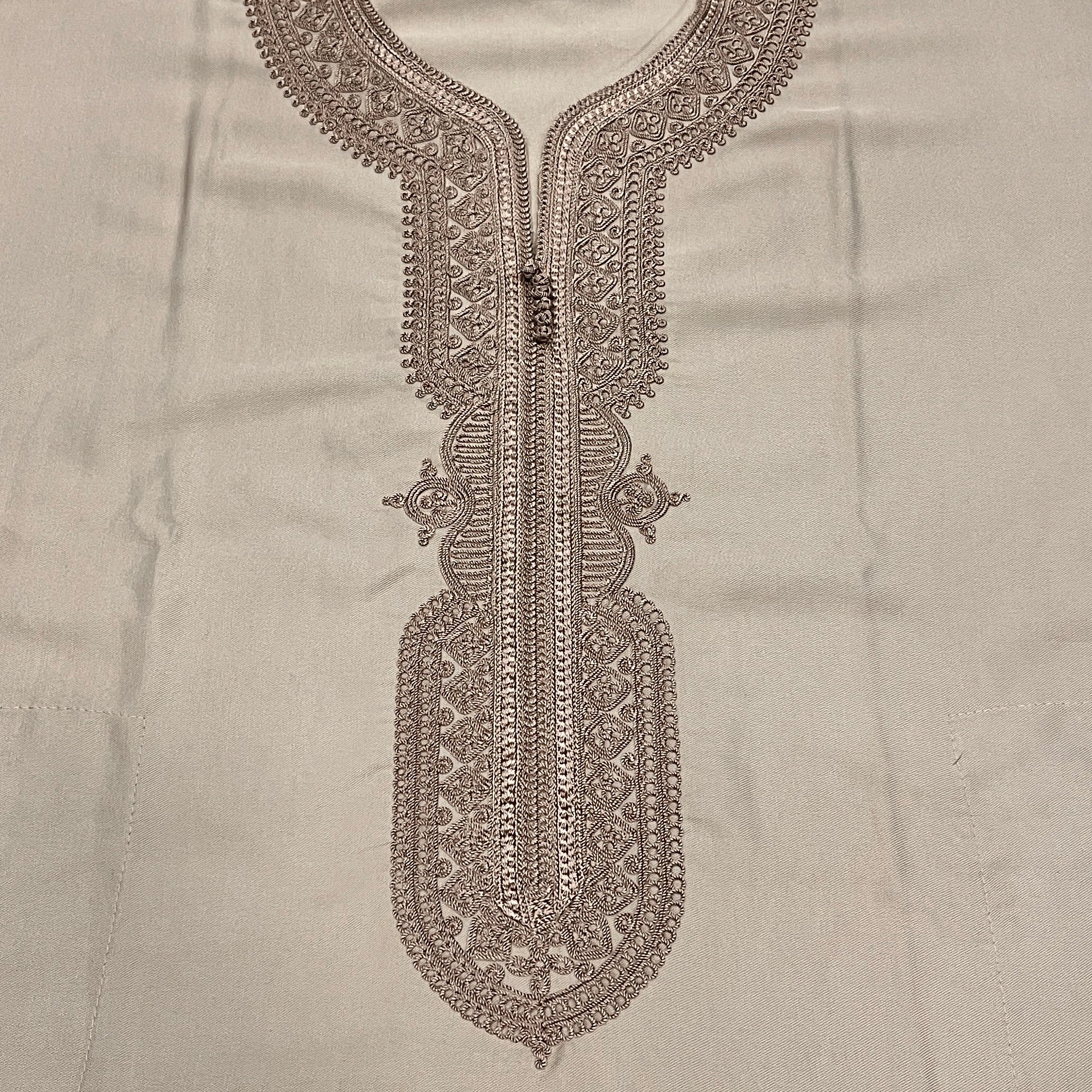 Moroccan Thobe ~ Light Tan / Tonal Embroidery