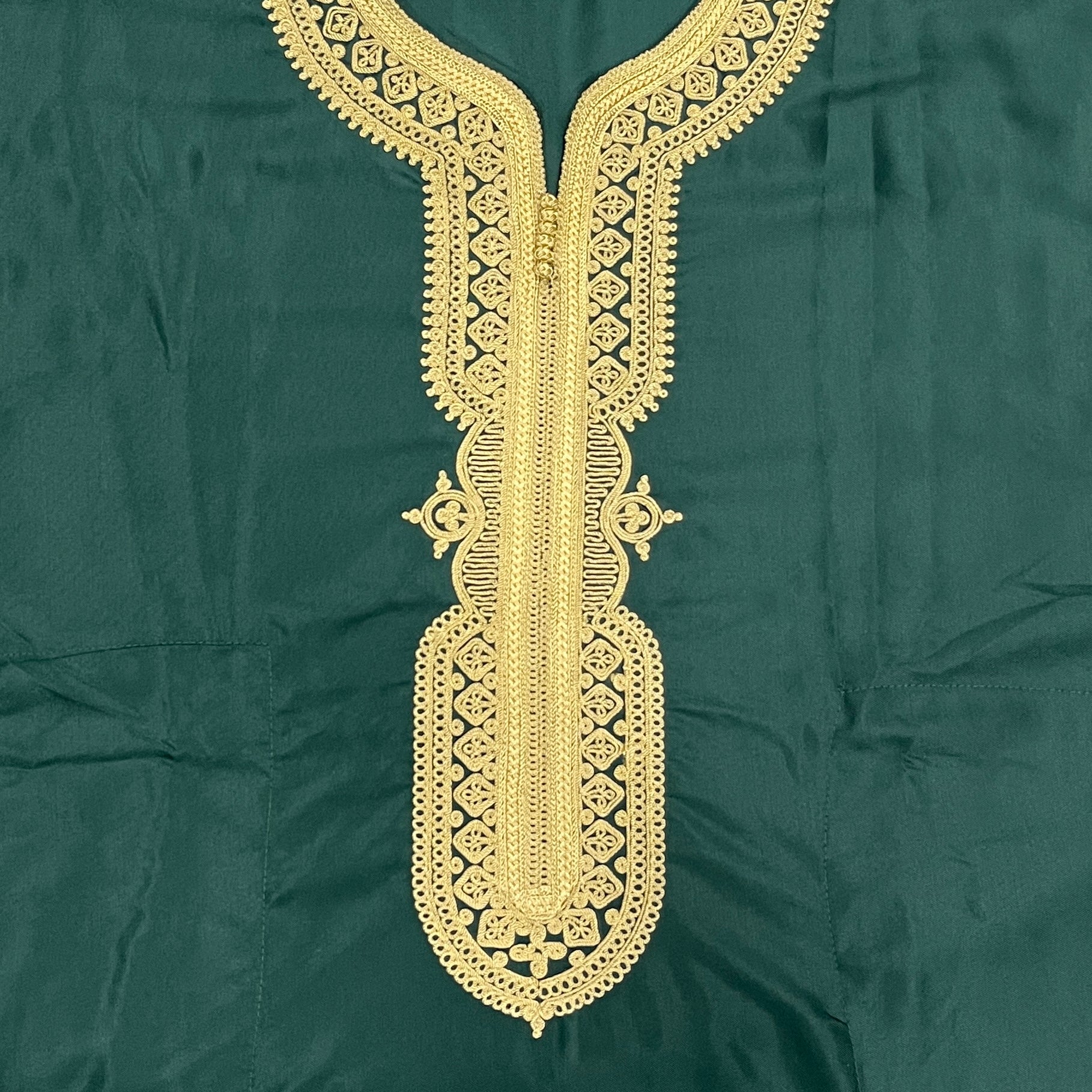 Moroccan Thobe ~ Deep Emerald  / Gold Embroidery
