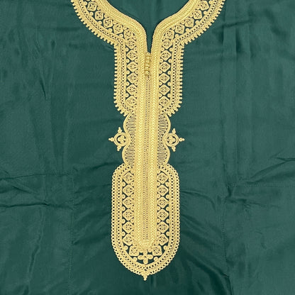 Moroccan Thobe ~ Deep Emerald  / Gold Embroidery