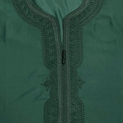 Moroccan Thobe – Deep Forest Green / Tonal Embroidery