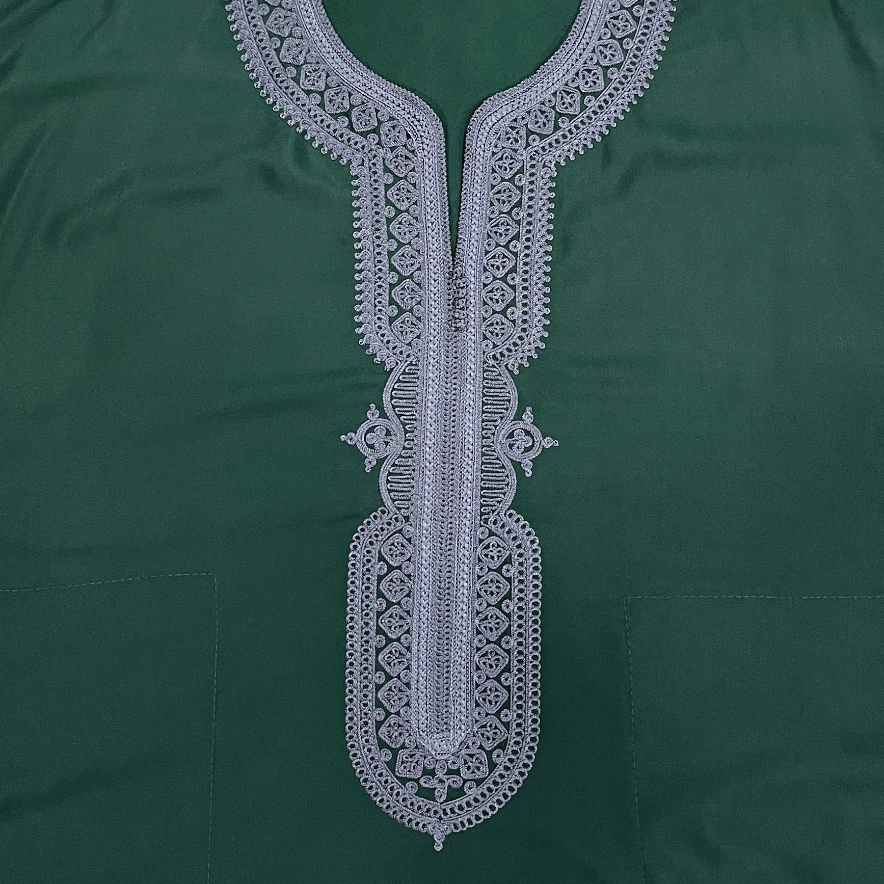 Moroccan Thobe – Deep Emerald Green / Grey Embroidery
