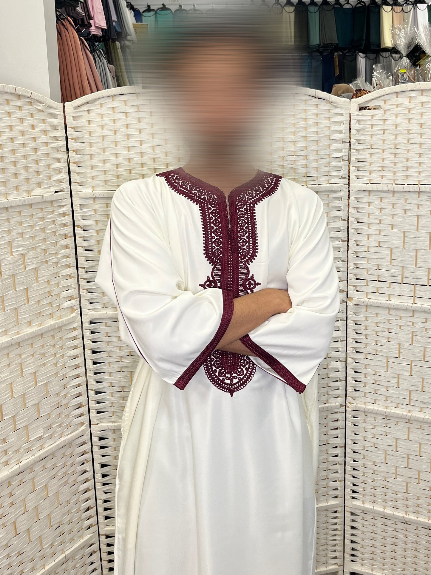 Moroccan Thobe – Off White / Maroon Embroidery