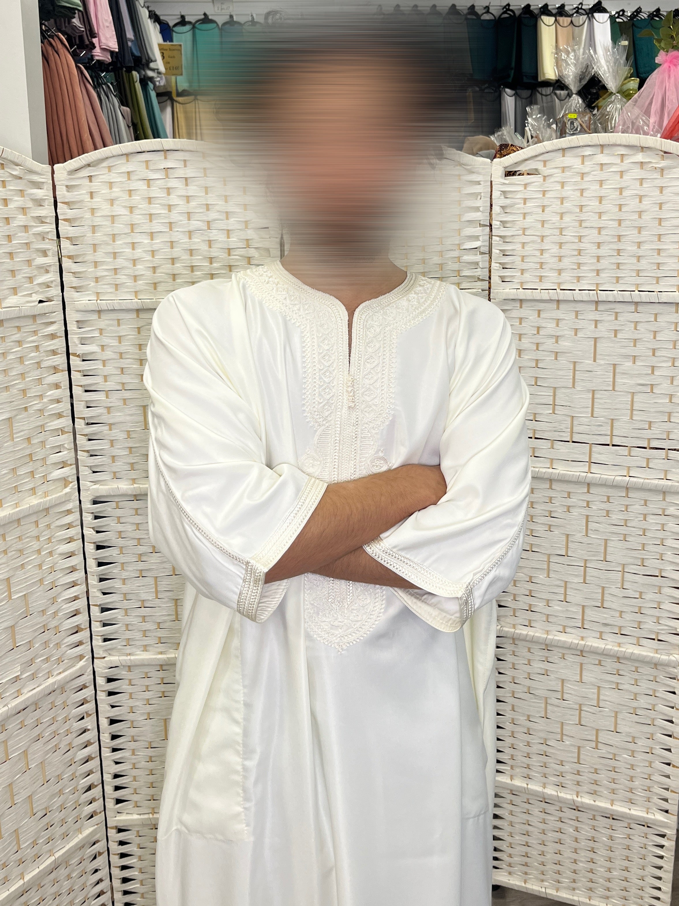 Moroccan Thobe – Off White / Off White Embroidery