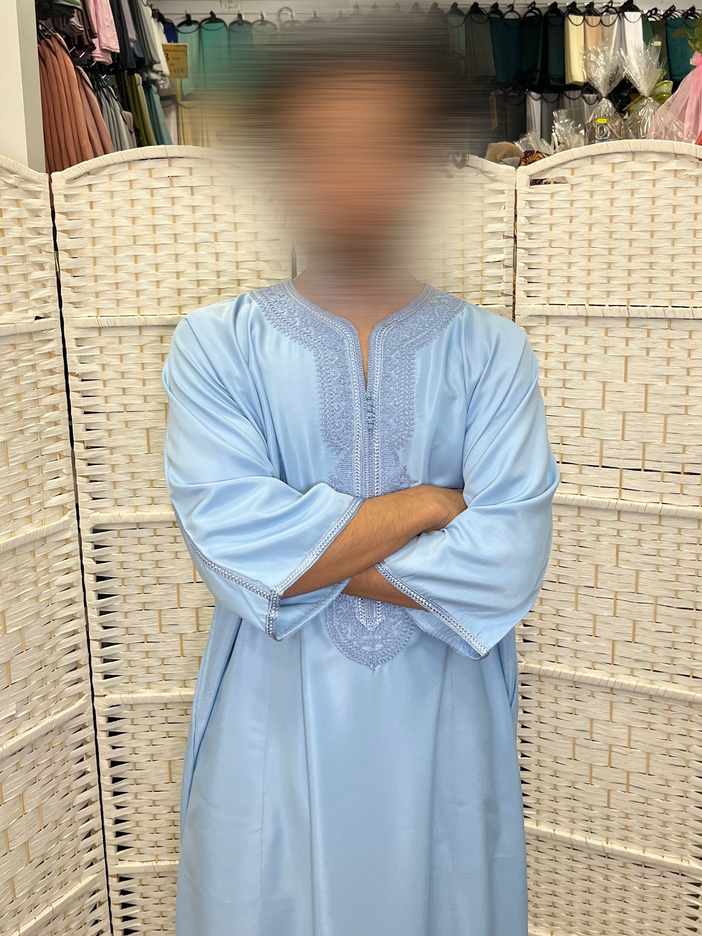 Moroccan Thobe – Sky Blue / Sky Blue Embroidery