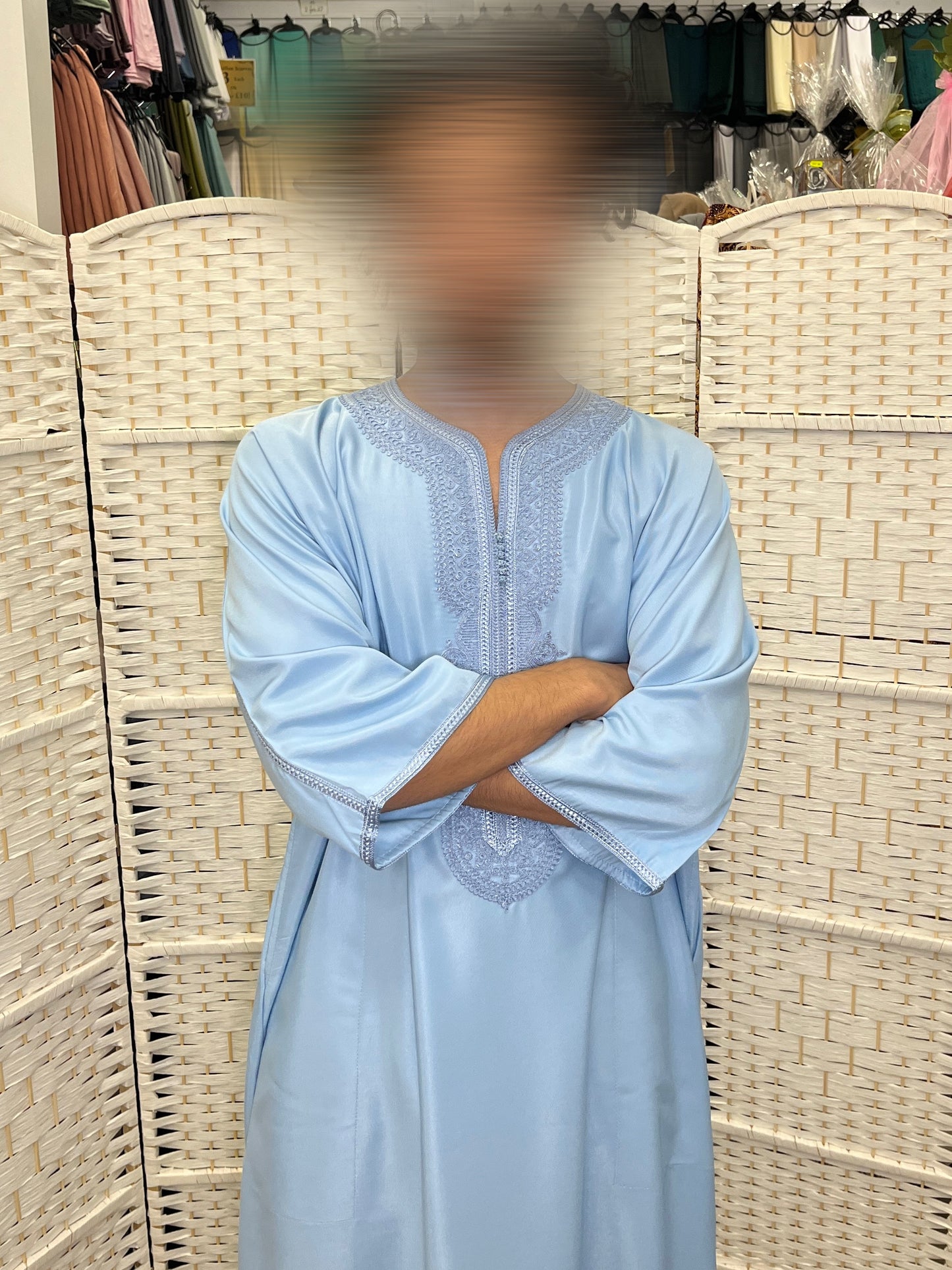 Moroccan Thobe – Sky Blue / Sky Blue Embroidery