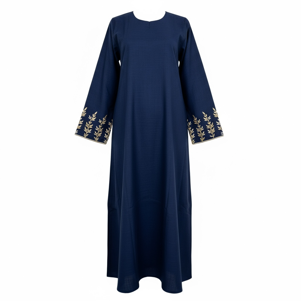 Embroidered Linen Abaya ~ Deep Navy Blue