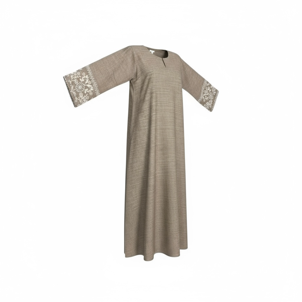 Embroidered Linen Abaya ~ Taupe
