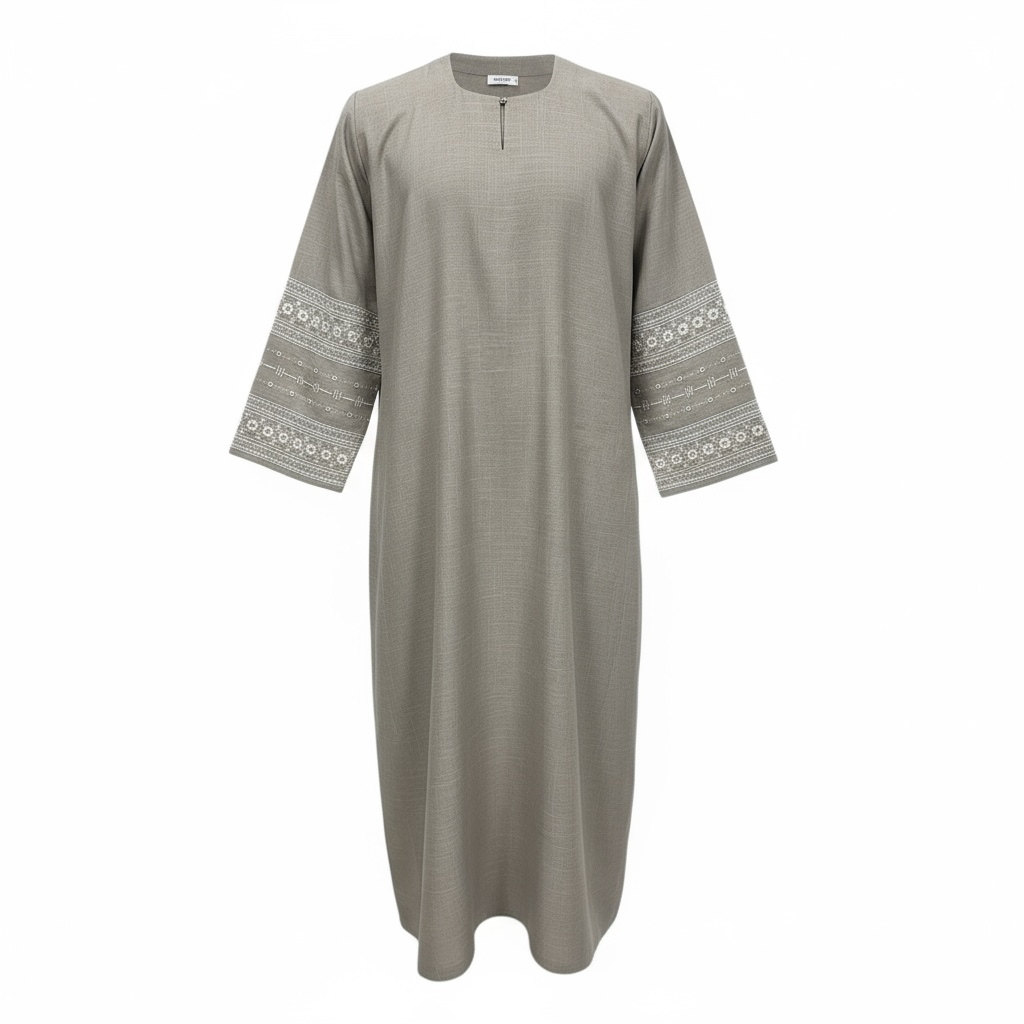 Embroidered Linen Abaya ~ Edgecomb Gray