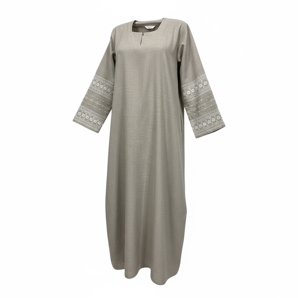 Embroidered Linen Abaya ~ Edgecomb Gray