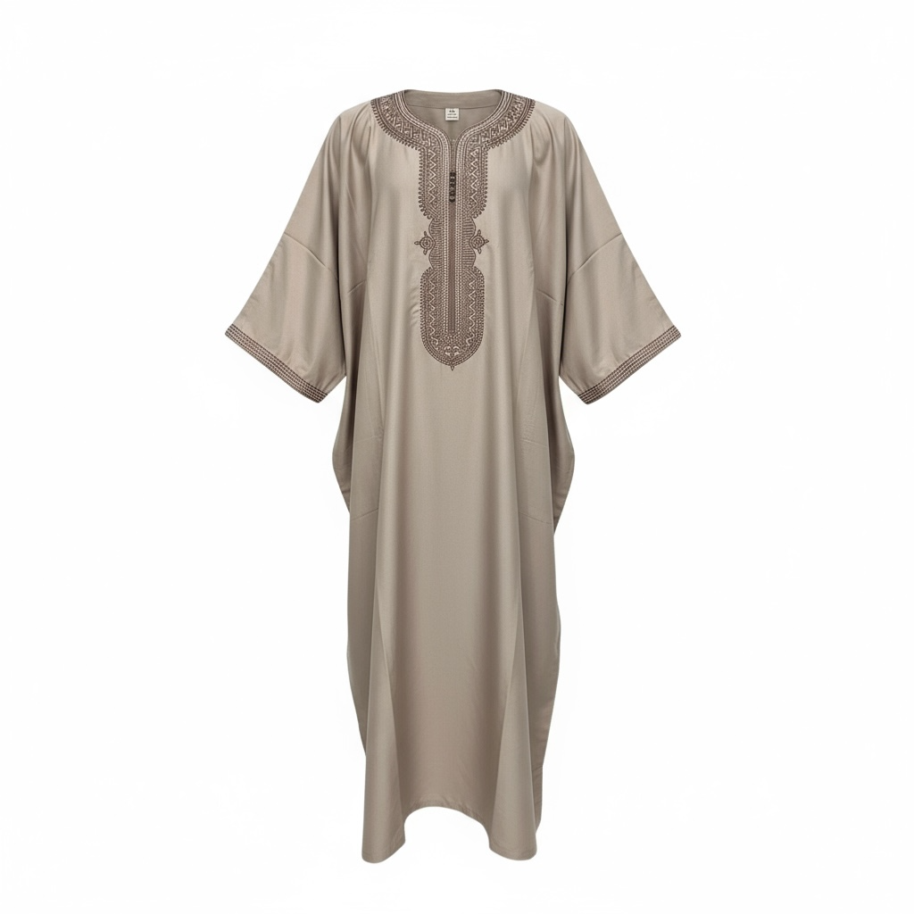 Moroccan Thobe ~ Light Tan / Tonal Embroidery