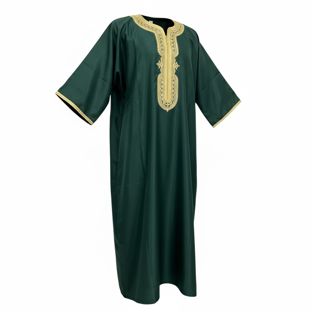 Moroccan Thobe ~ Deep Emerald  / Gold Embroidery