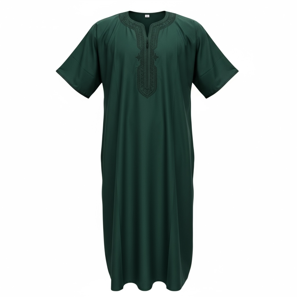 Moroccan Thobe – Deep Forest Green / Tonal Embroidery