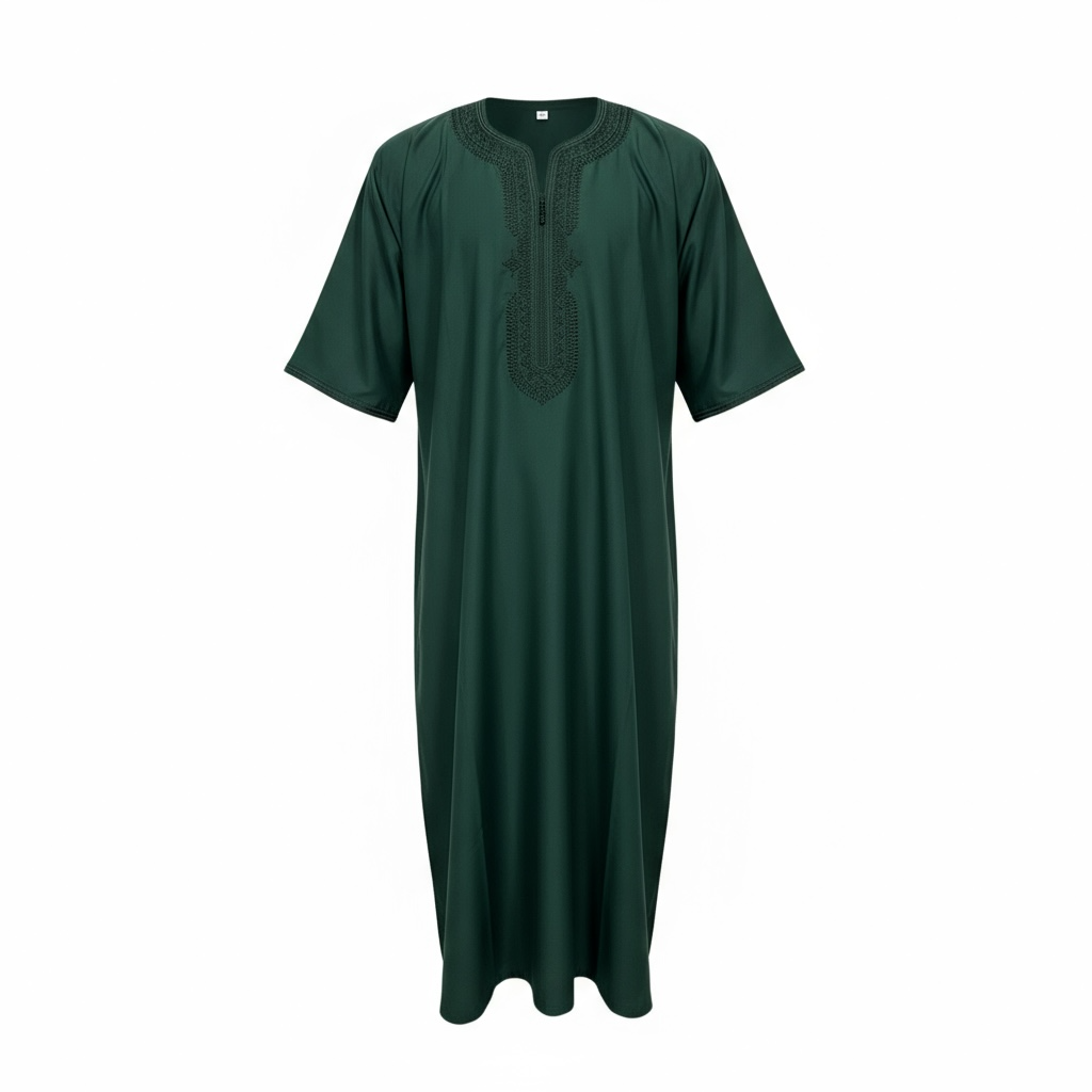 Moroccan Thobe – Deep Forest Green / Tonal Embroidery