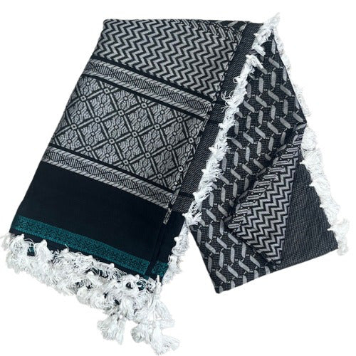 Black and White Keffiyeh with Teal Accents